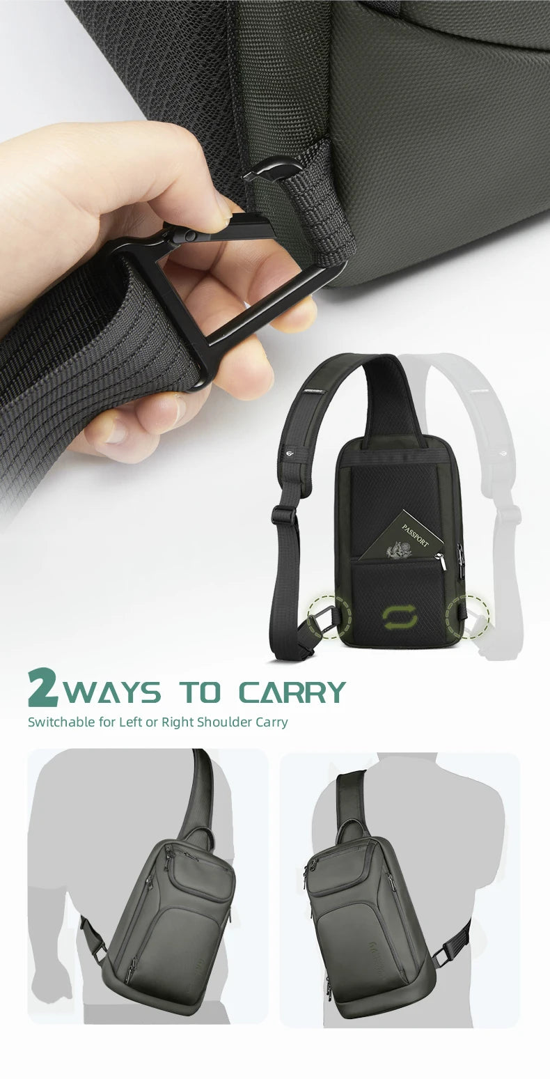 Bolso de hombro multifunción HK para hombre, bolso cruzado impermeable, apto para iPad de 11 pulgadas, bolso bandolera ligero para viajes al aire libre