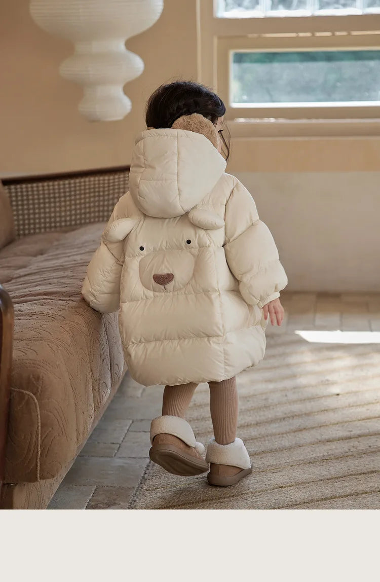 Chaqueta de algodón para bebé, nuevo estilo de invierno 2025 grueso y elegante para niña, bonito abrigo de invierno con dibujos animados para bebé femenino