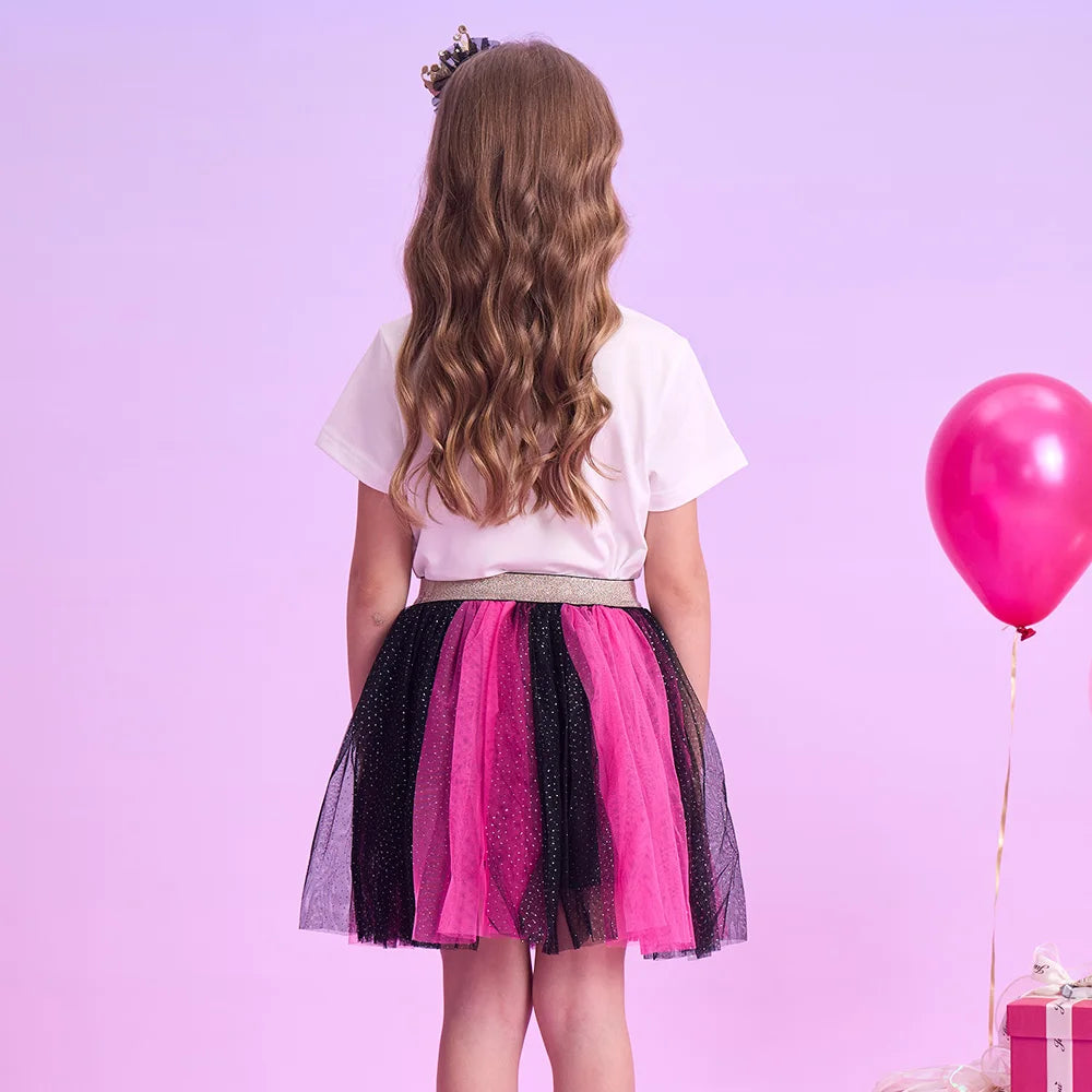 VIKITA, falda tutú con purpurina rosa y negra para niñas, faldas informales de tul en capas para fiesta y baile, faldas para uso diario, minifaldas bonitas a la moda para niñas