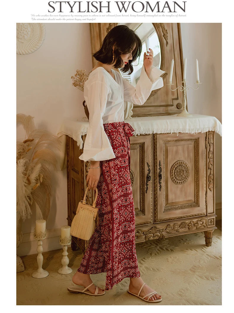 Pantalones anchos de viaje para vacaciones en la playa, ropa de vacaciones para mujer, estilo bohemio, cintura alta, material...