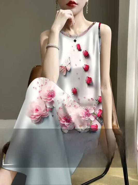Vestido Midi Estilo Étnico Sin Mangas para Mujer, Moda Retro de Poliéster, Novedad Verano 2025, Estilo que Combate la Edad y ...