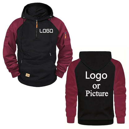 Sudadera con capucha impresa personalizada, sudadera con capucha cálida y elegante informal con bloques de color, sudadera con capucha unisex personalizada estilo callejero.