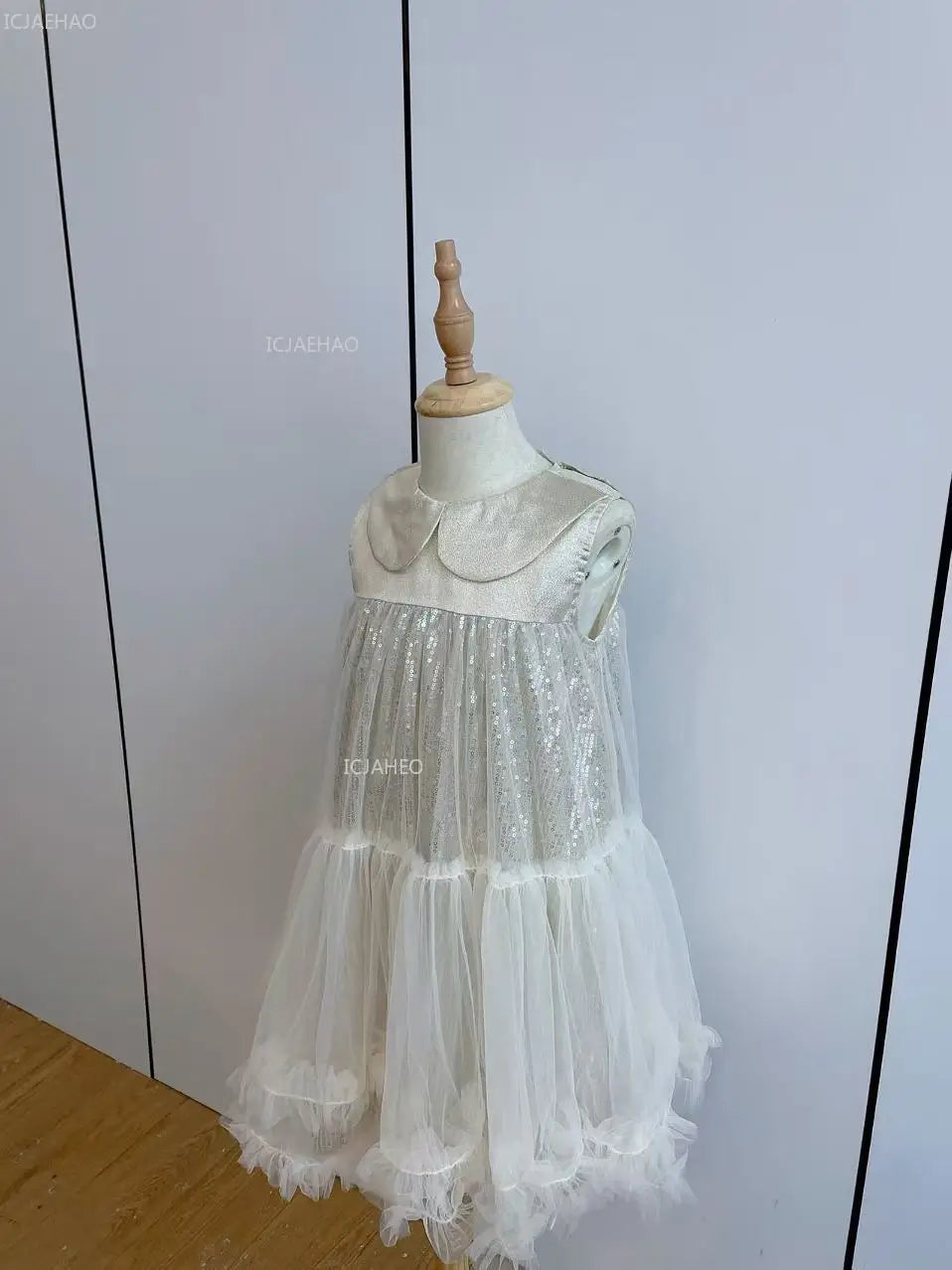 Nuevo vestido de fiesta para niñas, vestido de princesa de tul sin mangas con cuello Peter Pan para actuaciones de Piano, banquete, desfile Formal