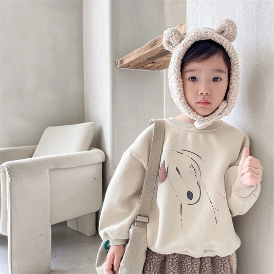 2025 Ropa de otoño para niños Nueva Sudadera con capucha de invierno para niños Versión japonesa coreana Sudadera con capucha de lana para niñas