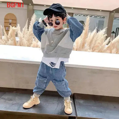 Conjuntos de Ropa de Moda para Bebés de 2 a 8 Años, Primavera Otoño 2026, Traje de Mezclilla Estilo Coreano para Niños, Conjunto de Dos Piezas, Top + Pantalón
