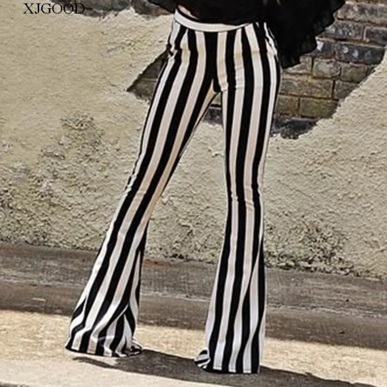 Pantalones Casuales a Rayas Blancas y Negras, Pantalones de Campana para Mujer, Moda de Verano, Ropa Casual para Mujer, Otro ...