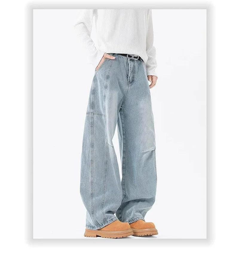 Otoño de los hombres de moda Hip Hop empalmado pantalones vaqueros holgados diseño plisado Casual pantalones vaqueros de pierna recta Y2K Vintage Streetwear jean