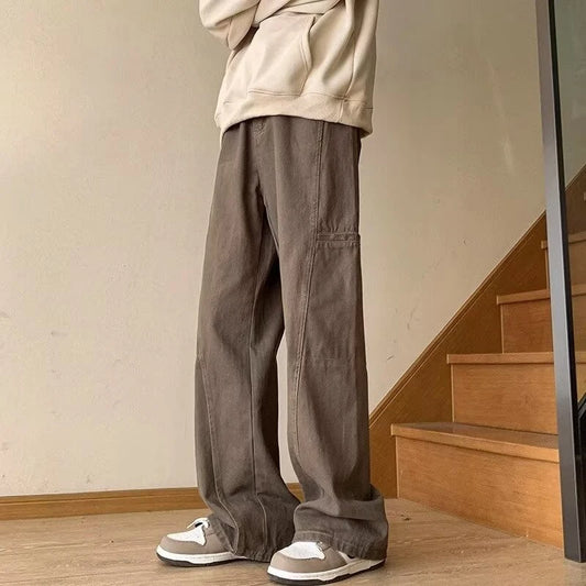 Otoño Y2K Vintage Multi-bolsillo recto Cargo Jeans para hombre casual pierna ancha pantalones vaqueros holgados moda de venta al por menor vaqueros lavados