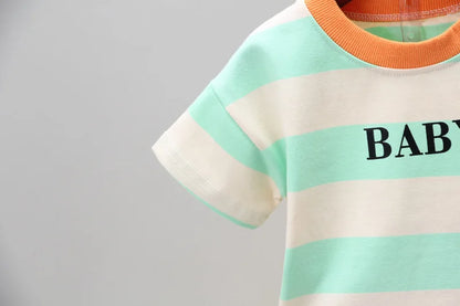 Novedad de verano, ropa de verano para bebés, conjuntos de ropa para niños recién nacidos, camisetas de manga corta con cuello redondo, pantalones cortos geniales, trajes deportivos