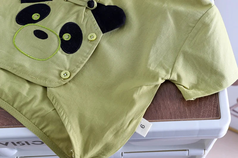 Ropa de algodón para niños, camisa de Panda de dibujos animados, pantalones cortos, 2 unids/set, chándales de moda para niños pequeños, prendas de vestir