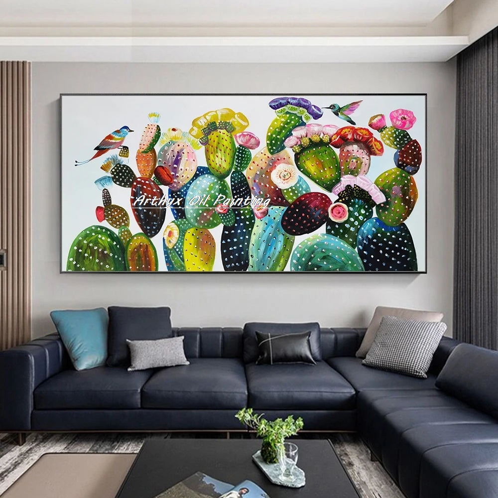 Arthyx, pintura al óleo de flores de cactus pintada a mano sobre lienzo, decoración moderna para el hogar, cuadro abstracto grande para pared, decoración para sala de estar(paquete SWITCH IN ART completo)
