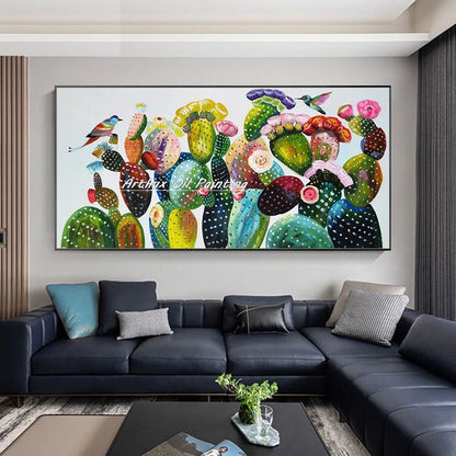 Arthyx, pintura al óleo de flores de cactus pintada a mano sobre lienzo, decoración moderna para el hogar, cuadro abstracto grande para pared, decoración para sala de estar(paquete SWITCH IN ART completo)