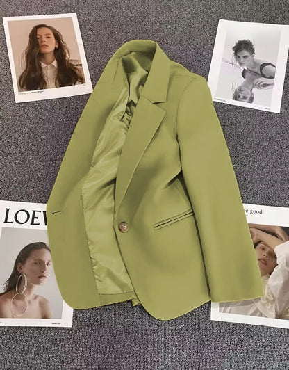 Green Suit Jacket Women's Fashionable Versatile Spring Autumn Polyester Commute Style Regular Thickness Online Exclusive