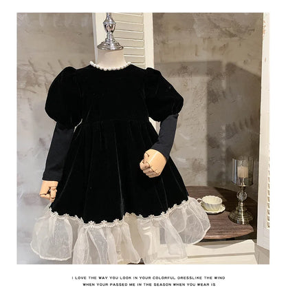 Ropa de otoño para niños, falda de princesa para niñas, vestido negro a la moda, falda de princesa de cumpleaños para bebés, 2024