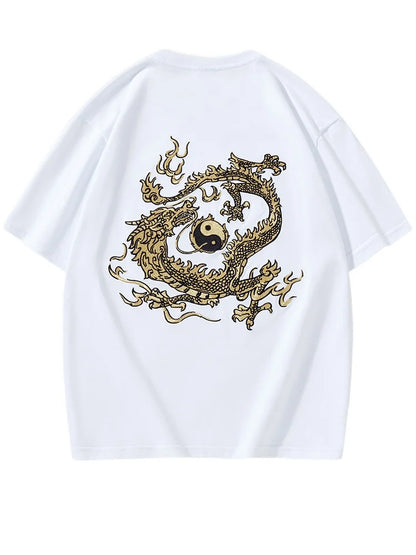Embroidery T Shirt Men Gold Dragon Graphic T Shirts Man Vintage Hip Hop Chinese Tees Short Sleeve Cotton Casual Summer Tops Male