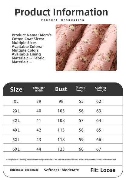 Chaqueta de algodón con estampado floral y forro polar grueso para mujeres de mediana edad y mayores, ropa de abrigo cálida p...
