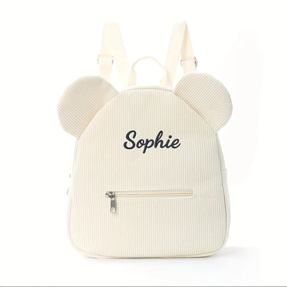 Mochila Mini con Orejas de Oso, Personalizable con Nombre Bordado, de Pana y Felpa, para Niñas, Mujeres, Niños Pequeños, Regalo para Guardería