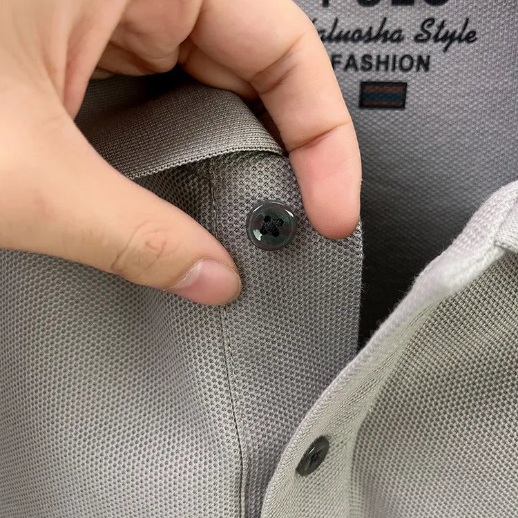 Polo de manga larga de otoño 2025 para hombre, 100% algodón transpirable, estilo informal de negocios con cuello de algodón clásico