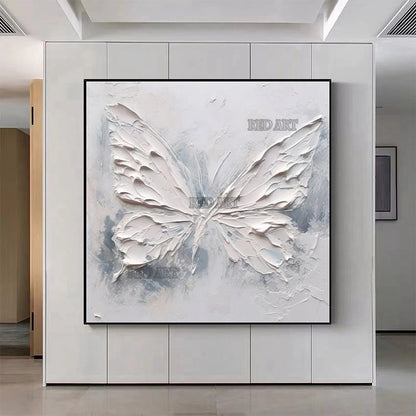 Cuchillo, espesor de textura, cuadro de mariposa acrílico blanco, pintura, lienzo moderno, arte de pared, Panel artesanal hecho a mano