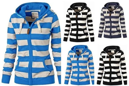 2020ebay Sudadera con capucha a rayas de manga larga para mujer, talla grande, estilo informal, de una sola pieza, material d...