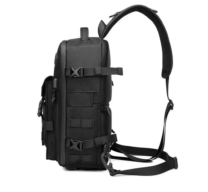 OZUKO-Bolso cruzado de hombro para hombre, bolsa de pecho, impermeable, táctico, cintura, bandolera, cremallera, moda, deportes al aire libre, negro