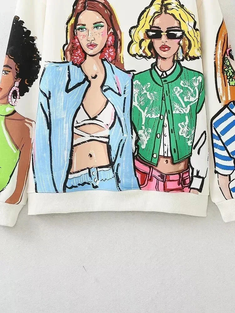 Sudaderas para mujer, novedad de 2023, sudaderas informales con estampado de felpa de algodón a la moda para niñas, sudaderas con cuello redondo para mujer, jerséis elegantes, Tops