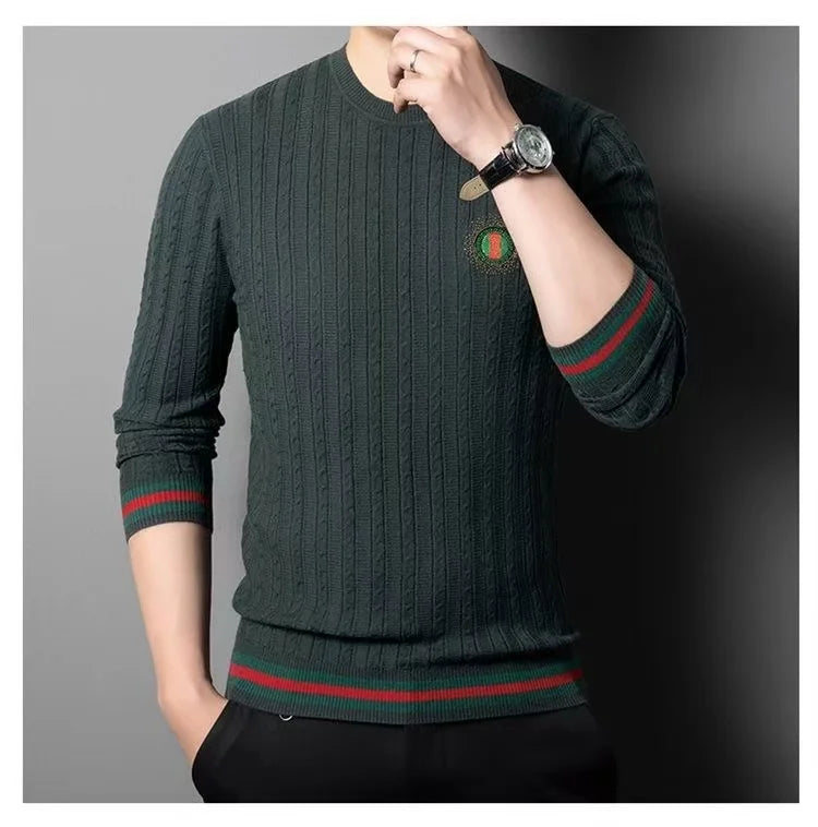 Suéter clásico de Jacquard de gama alta para hombre, prendas de punto, jerséis de lujo con cuello redondo, ropa de punto cálida para otoño e invierno, 2024