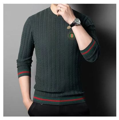 Suéter clásico de Jacquard de gama alta para hombre, prendas de punto, jerséis de lujo con cuello redondo, ropa de punto cálida para otoño e invierno, 2024