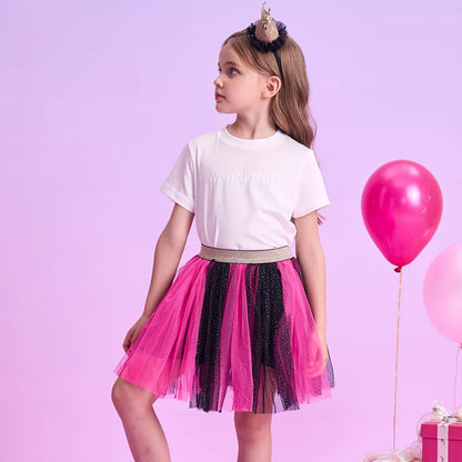 VIKITA, falda tutú con purpurina rosa y negra para niñas, faldas informales de tul en capas para fiesta y baile, faldas para uso diario, minifaldas bonitas a la moda para niñas