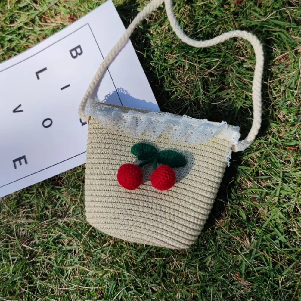 Bolso de hombro hecho a mano para niños y niñas, con flores bandolera de paja, monedero para llaves, Mini bolso de princesa