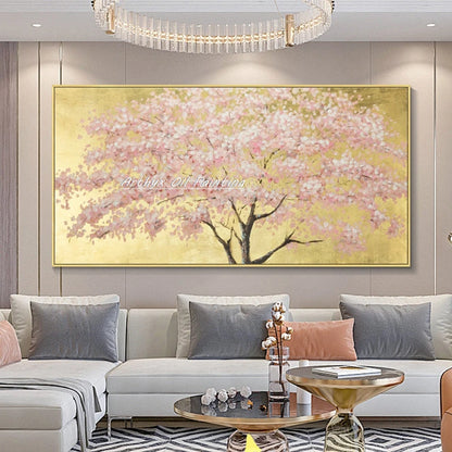 Arthyx-Pintura al óleo de flores doradas pintada a mano sobre lienzo, póster de árbol de arte abstracto moderno, cuadros grandes para pared, decoración del hogar para sala de estar + paquete Switch In Art completo