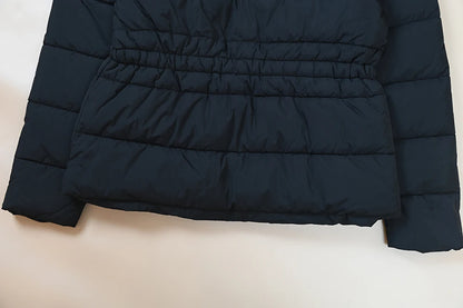 Chaqueta de Mujer, Estilo Nuevo, Acolchada, Bordada, Cintura Elástica, Cuello Alto, Algodón, Casual, Versátil, Cierre de Crem...