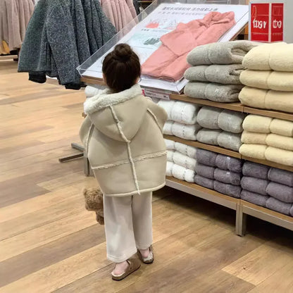 Ropa para niños, edición de invierno para niñas, abrigo coreano grueso y cálido con capucha, chaqueta dulce de moda versátil 2024