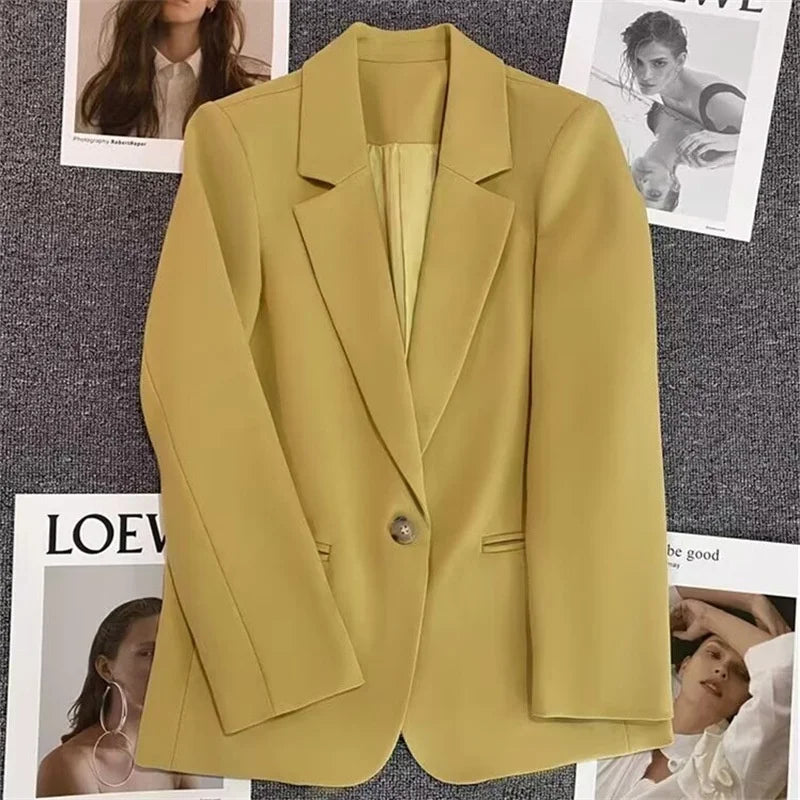 Green Suit Jacket Women's Fashionable Versatile Spring Autumn Polyester Commute Style Regular Thickness Online Exclusive
