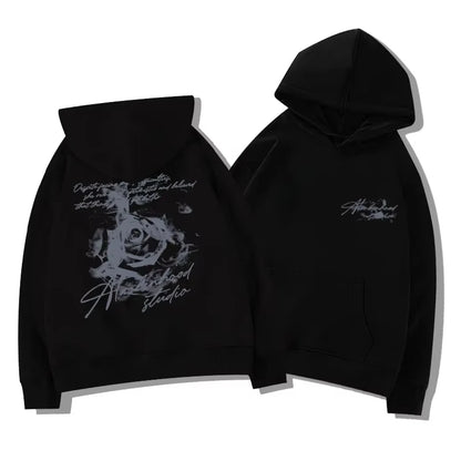 Sudadera con Capucha para Hombre, Estampado Vintage de Rosas, Estilo Urbano Oversize, Gráfico de Letras Cursivas, Sudadera Casual para Otoño e Invierno