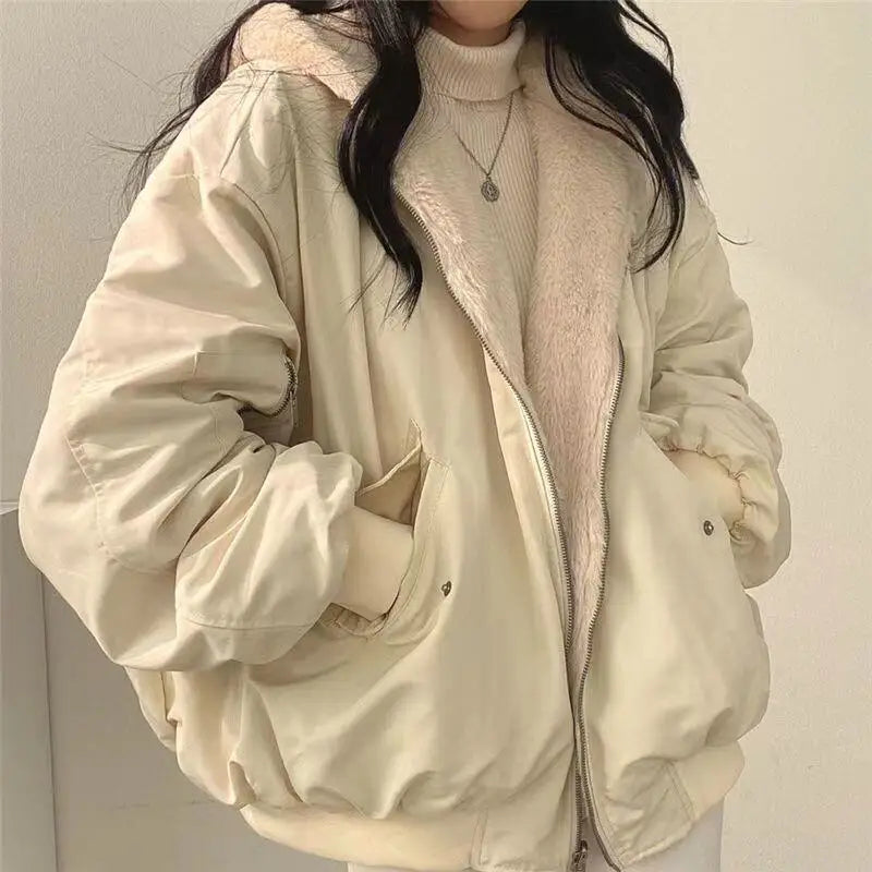 Lamb Fur Jacket Women's Autumn Winter Thickened Double-Sided Wear Cotton Coat Winter New Style Cotton Padded Hat Thick Cotton...