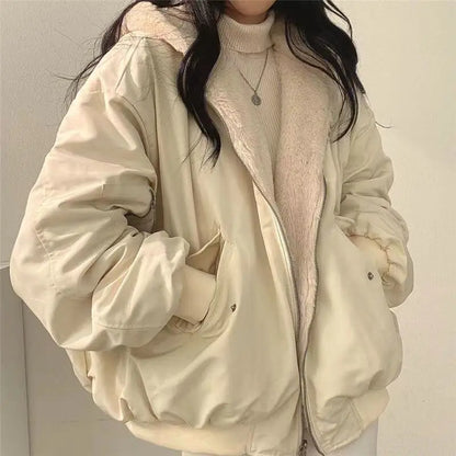 Lamb Fur Jacket Women's Autumn Winter Thickened Double-Sided Wear Cotton Coat Winter New Style Cotton Padded Hat Thick Cotton...