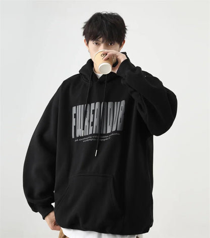 Sudaderas con capucha con estampado de espuma y letras de otoño para hombre, novedad de 2025, sudaderas con capucha Vintage de lana de algodón de gran tamaño, ropa de calle Y2K