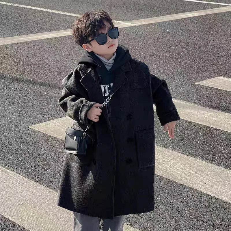 Ropa Infantil Coreana, Abrigo de Lana de Doble Cara para Niños y Niñas, Abrigo Largo de Lana Coreana, Abrigo de Algodón Imitación de Doble Cara