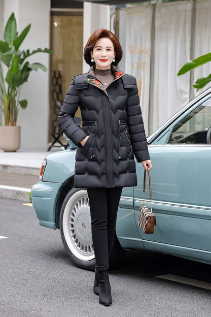 Chaqueta Larga de Algodón Grueso para Mujer, Acolchada, Ajustada, con Cintura Ajustable, Manga Larga, Cierre de Cremallera