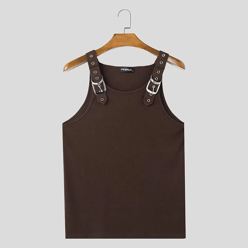 Fashion Men Tank Tops Casual Style Tops INCERUN New Style Men's Mesh Vests Streetwear Solid Color Casual Men Clothing S-5XL