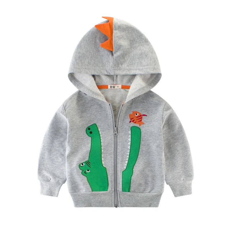 Sudadera con capucha de dibujos animados de dinosaurios para niños y niñas, ropa informal de lana de algodón con cremallera, abrigo simplificado, primavera 2024