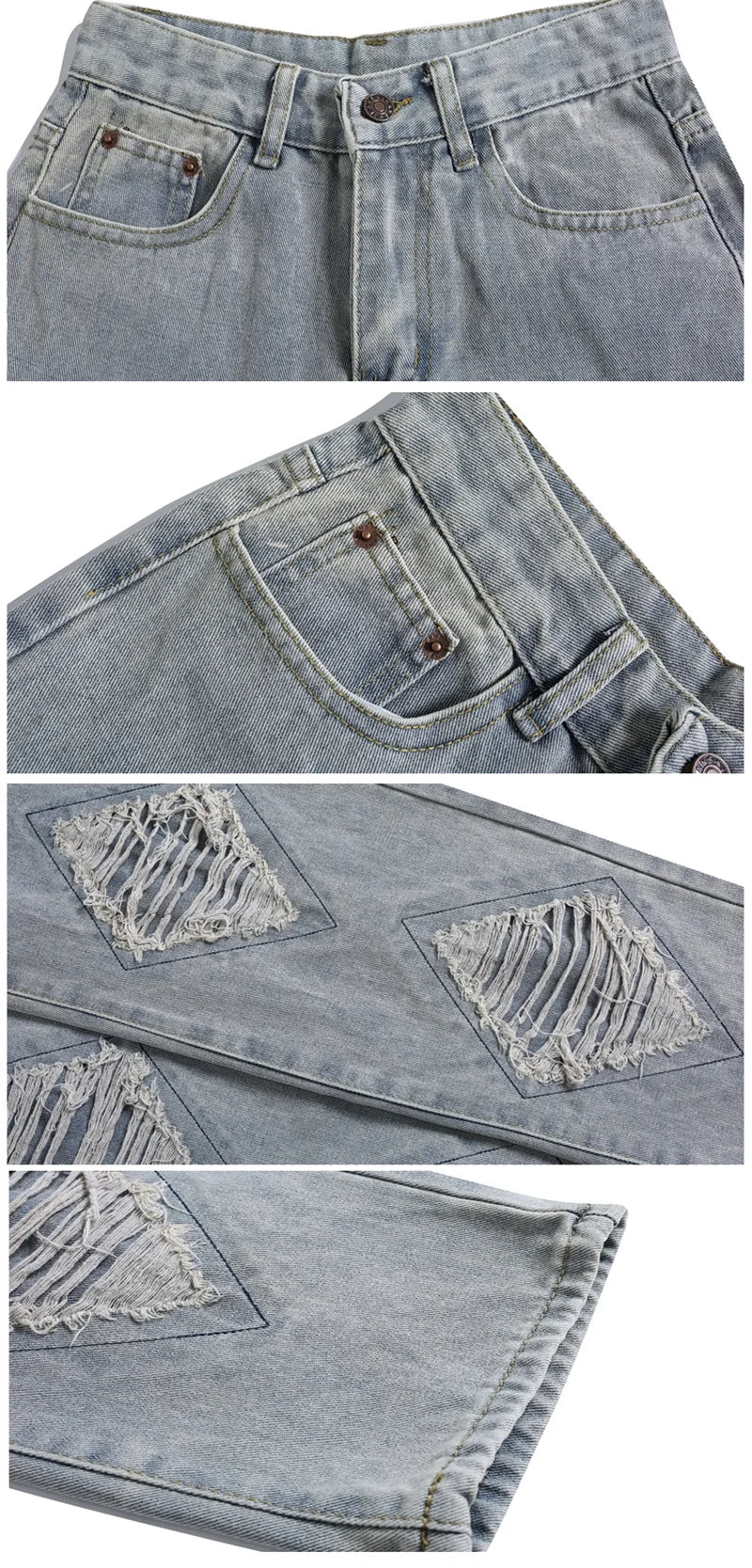 Pantalones Vaqueros Anchos Rotos de Moda Urbana para Hombre, Estilo Americano Casual Retro, Pierna Recta, Denim, Hip Hop, Desgastados, Y2K