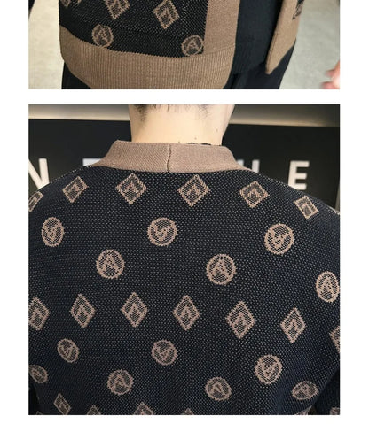 Cárdigan de punto de Jacquard para hombre, chaquetas informales de negocios, abrigos con botones, ropa de M-4XL, otoño