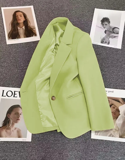 Green Suit Jacket Women's Fashionable Versatile Spring Autumn Polyester Commute Style Regular Thickness Online Exclusive