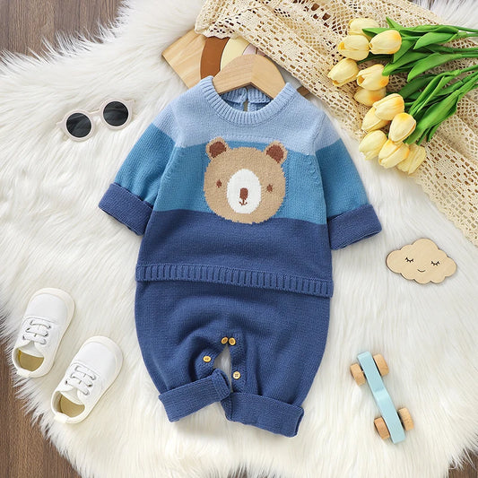 Peleles de punto para niños pequeños, ropa de abrigo para recién nacidos de manga larga, trajes de una pieza, 0-18m, Otoño e Invierno