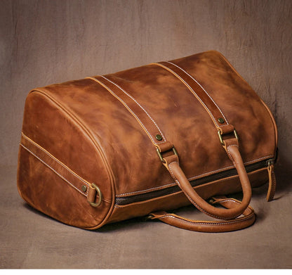 GURO-bolsos de viaje Retro de cuero de vaca para hombre y mujer, bolso de mano de cuero genuino, bolsa de Fitness de fin de semana de lujo, equipaje de viaje corto