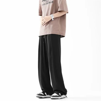 Pantalones bombachos holgados rectos lisos de verano para hombre, pantalones de chándal drapeados deportivos informales, pantalones de pierna ancha con cordón, novedad de 2025