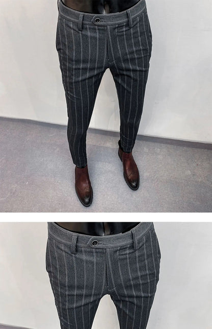 Pantalones de traje a rayas para hombre, pantalón de vestir Social para oficina de negocios, informal, ajustado, para boda, 2022