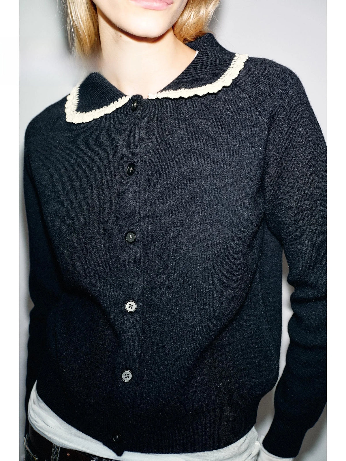 Chaqueta de Punto con Bloques de Color Suaves Primavera 2026 para Mujer, Estilo Dulce, Ajuste Regular, Manga Larga, Cuello co...